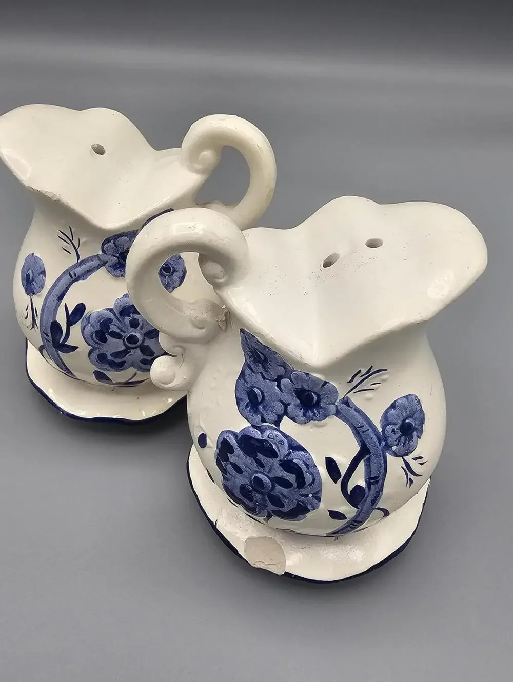 Vintage Blue and White Floral salt and pepper shakers Set of 2